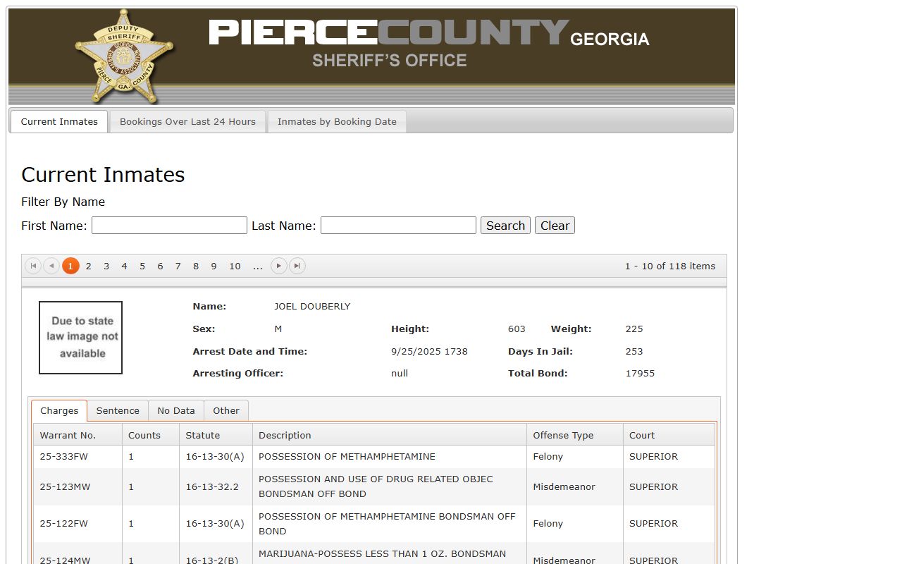 Pierce County Jail inmate lookup roster and booking search tabs