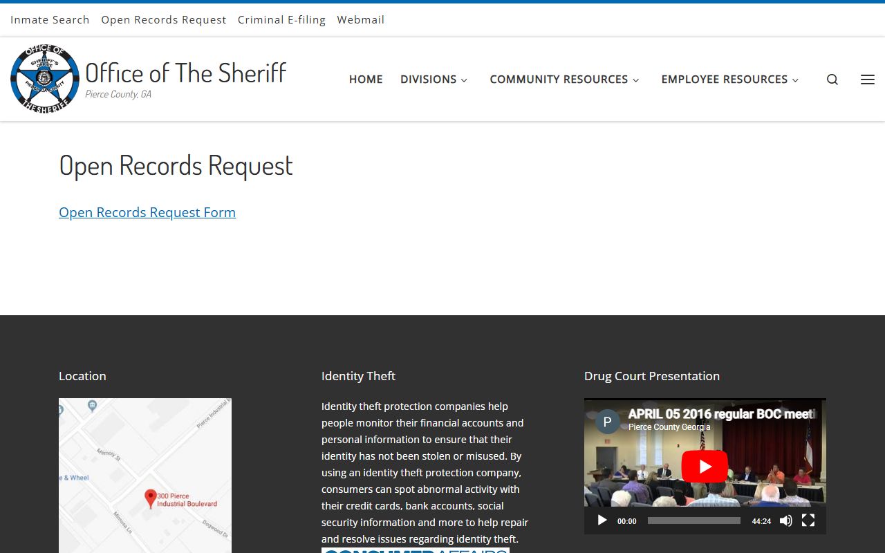 Pierce County sheriff open records request page for booking photos